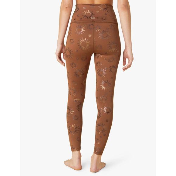 Beyond Yoga Womens Sun Print High Waisted Metallic Midi Leggings Cinnamon Tan XS - Picture 2 of 10